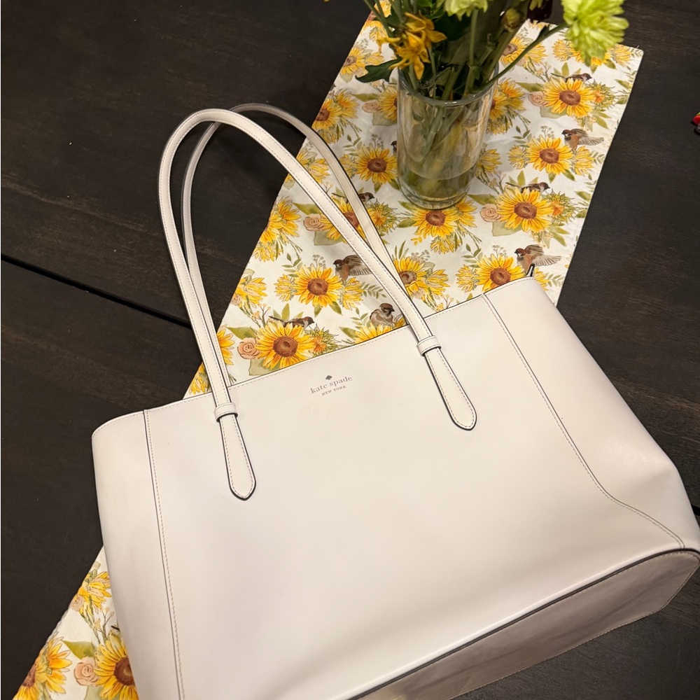 Kate Spade New York Large Leather Tote Cream Beige